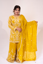 Mustard jaal embroidered Sharara set