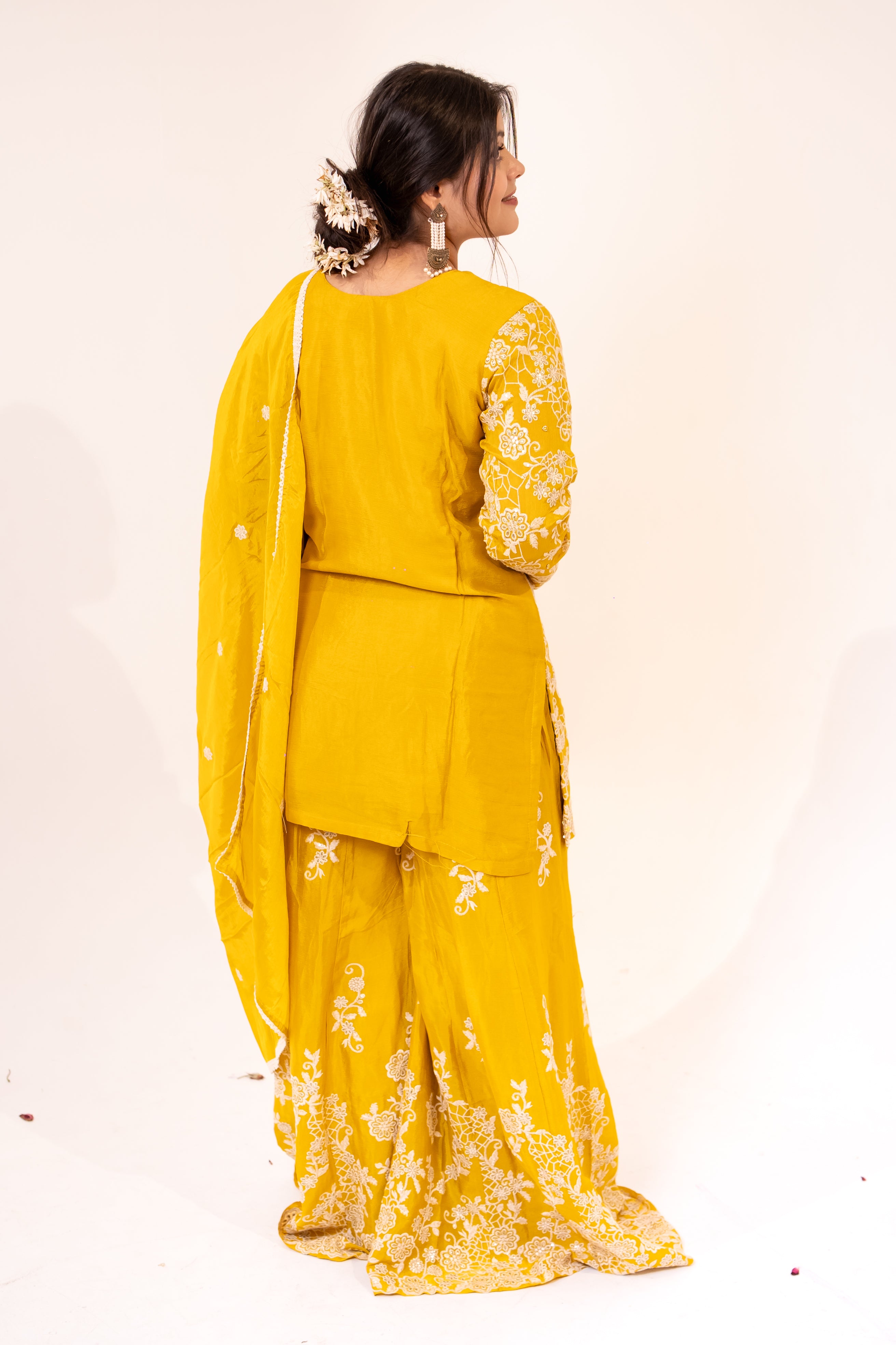 Mustard jaal embroidered Sharara set