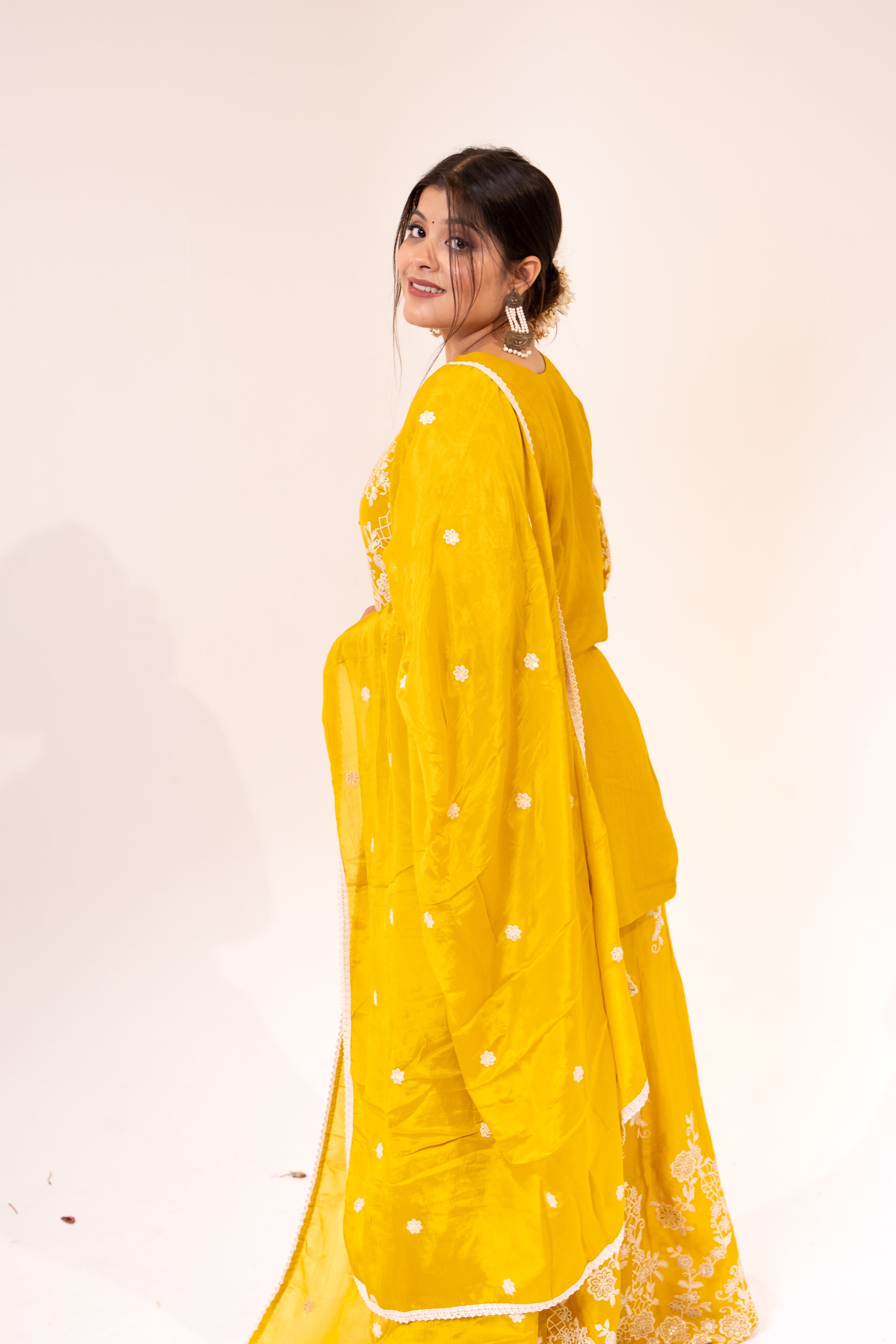 Mustard jaal embroidered Sharara set