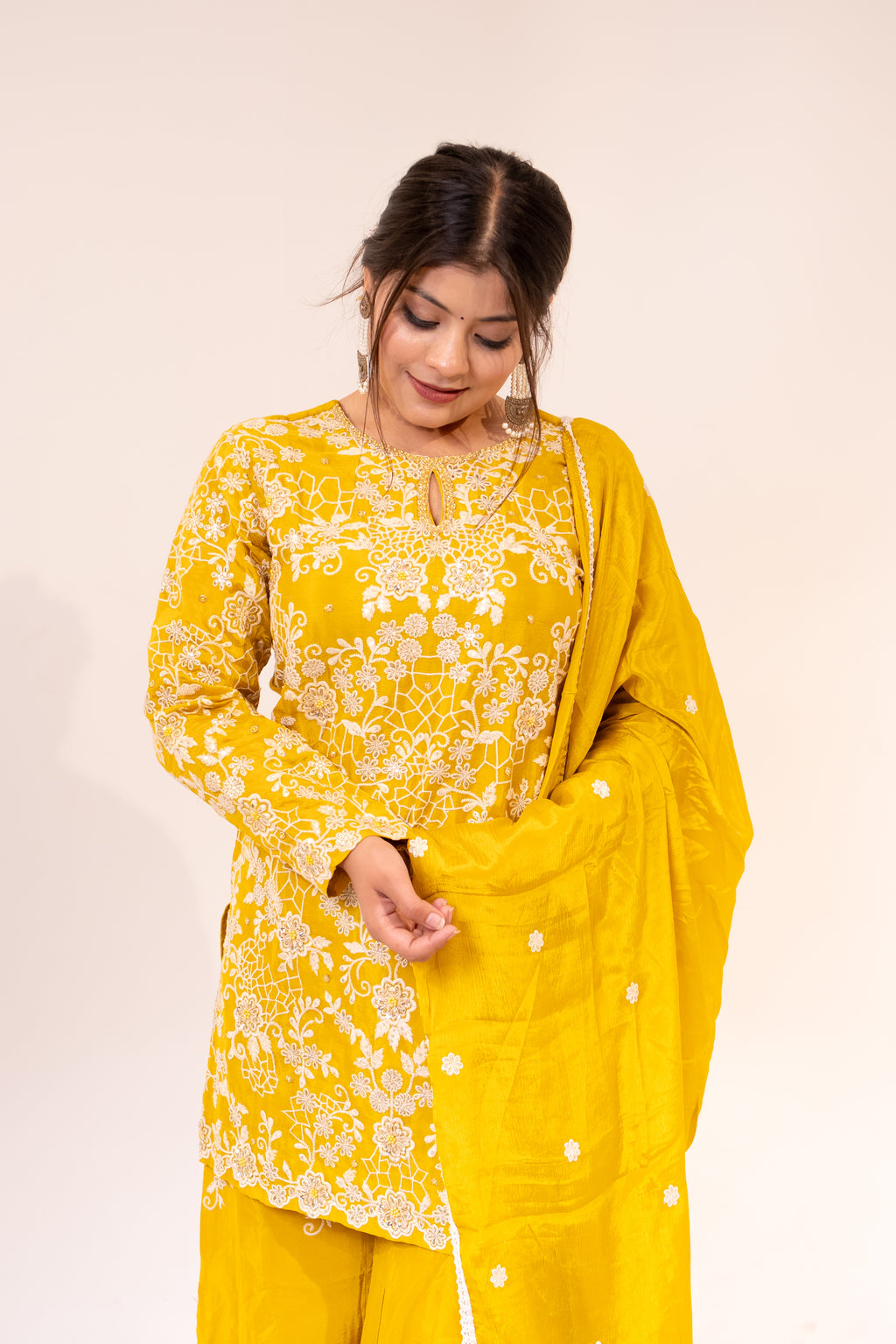 Mustard jaal embroidered Sharara set