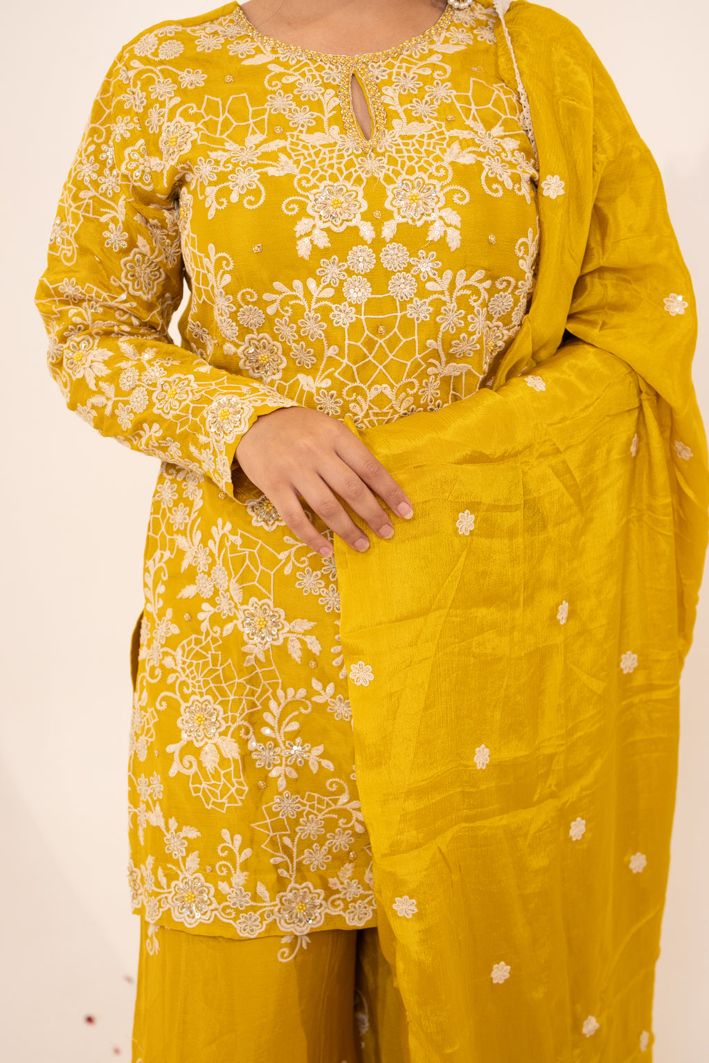 Mustard jaal embroidered Sharara set