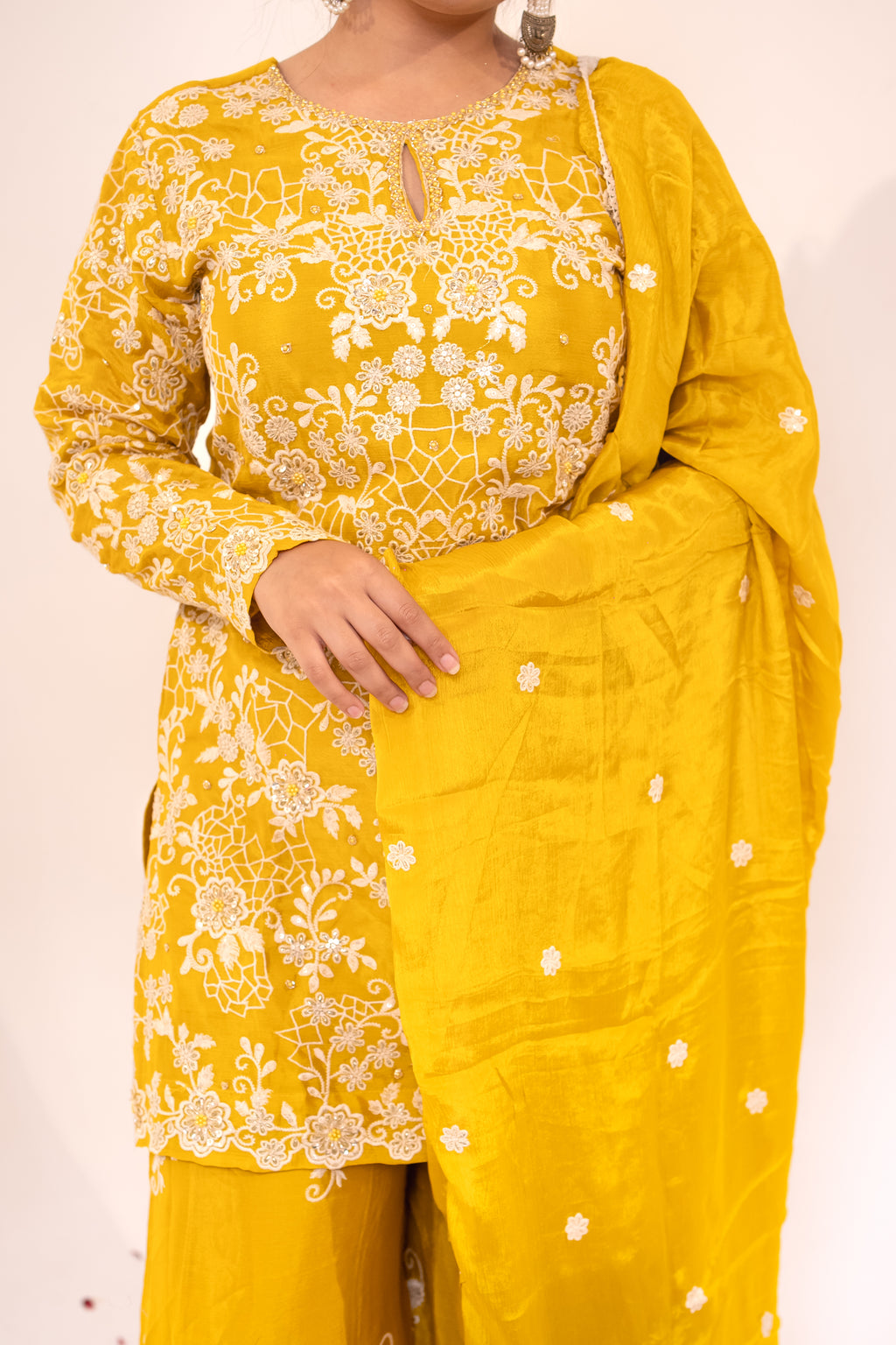 Mustard jaal embroidered Sharara set