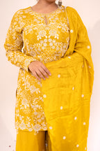 Mustard jaal embroidered Sharara set
