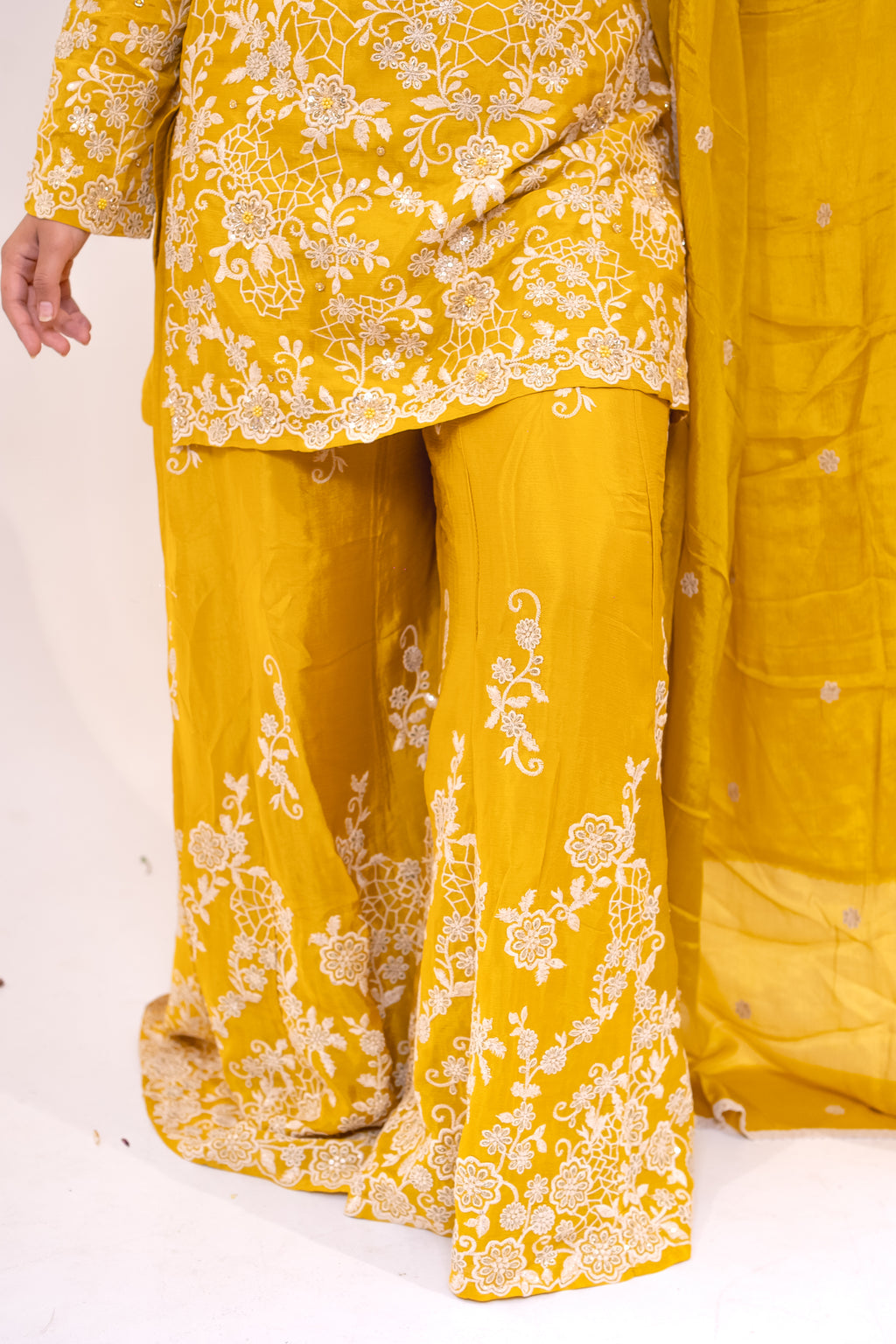 Mustard jaal embroidered Sharara set