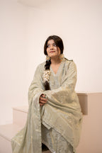Sage green cut daana Anarkali set