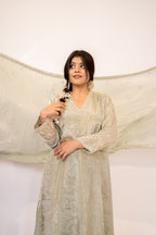 Sage green cut daana Anarkali set