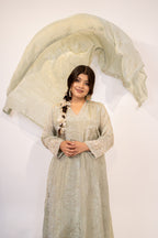 Sage green cut daana Anarkali set