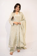 Sage green cut daana Anarkali set