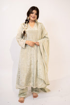 Sage green cut daana Anarkali set