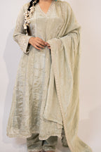 Sage green cut daana Anarkali set