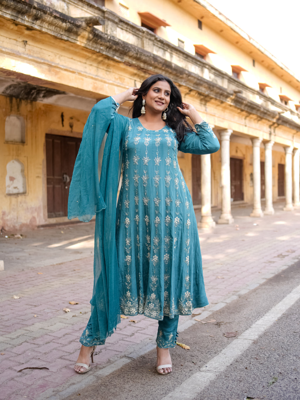 Satin grace Anarkali set