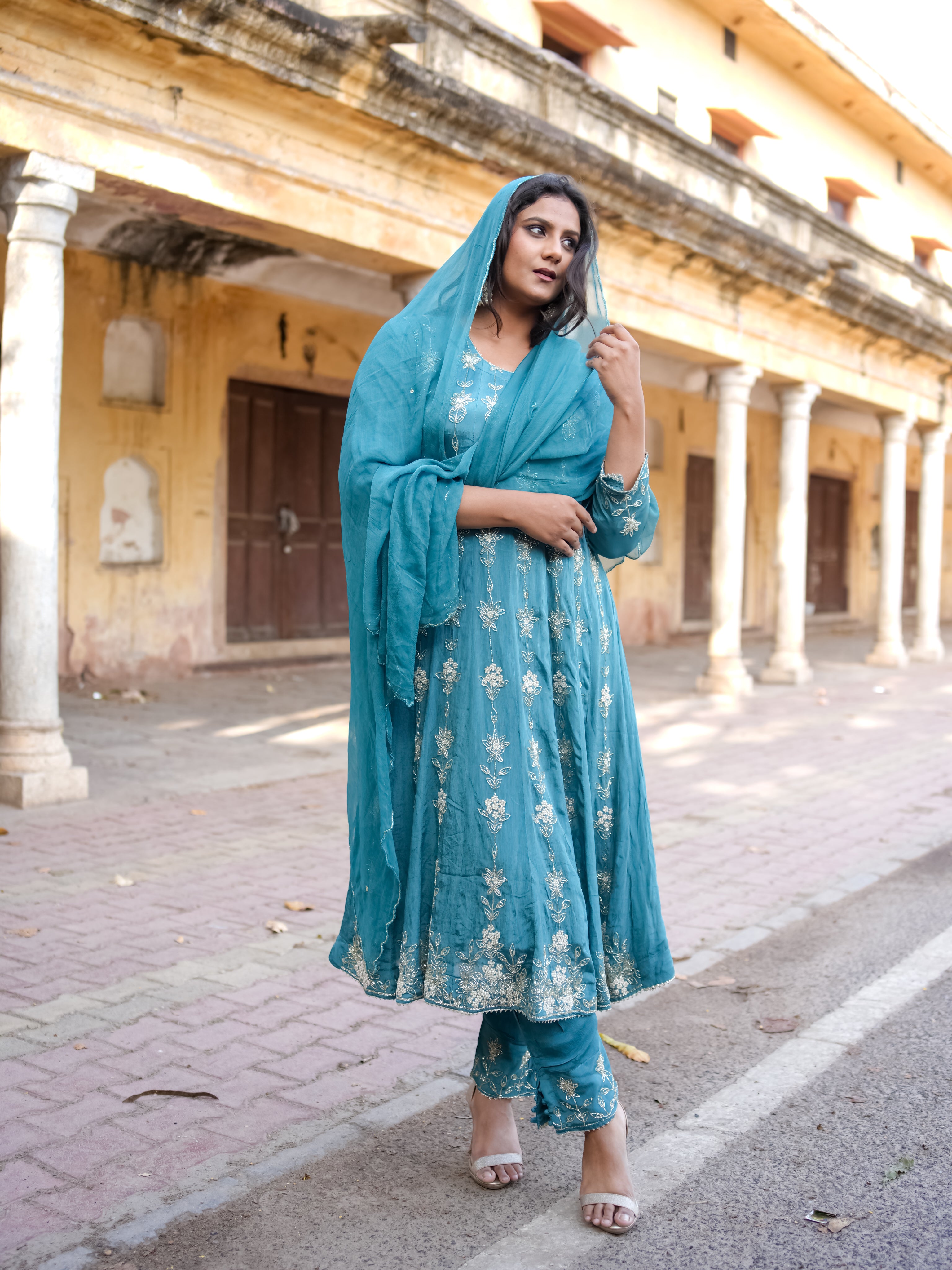Satin grace Anarkali set