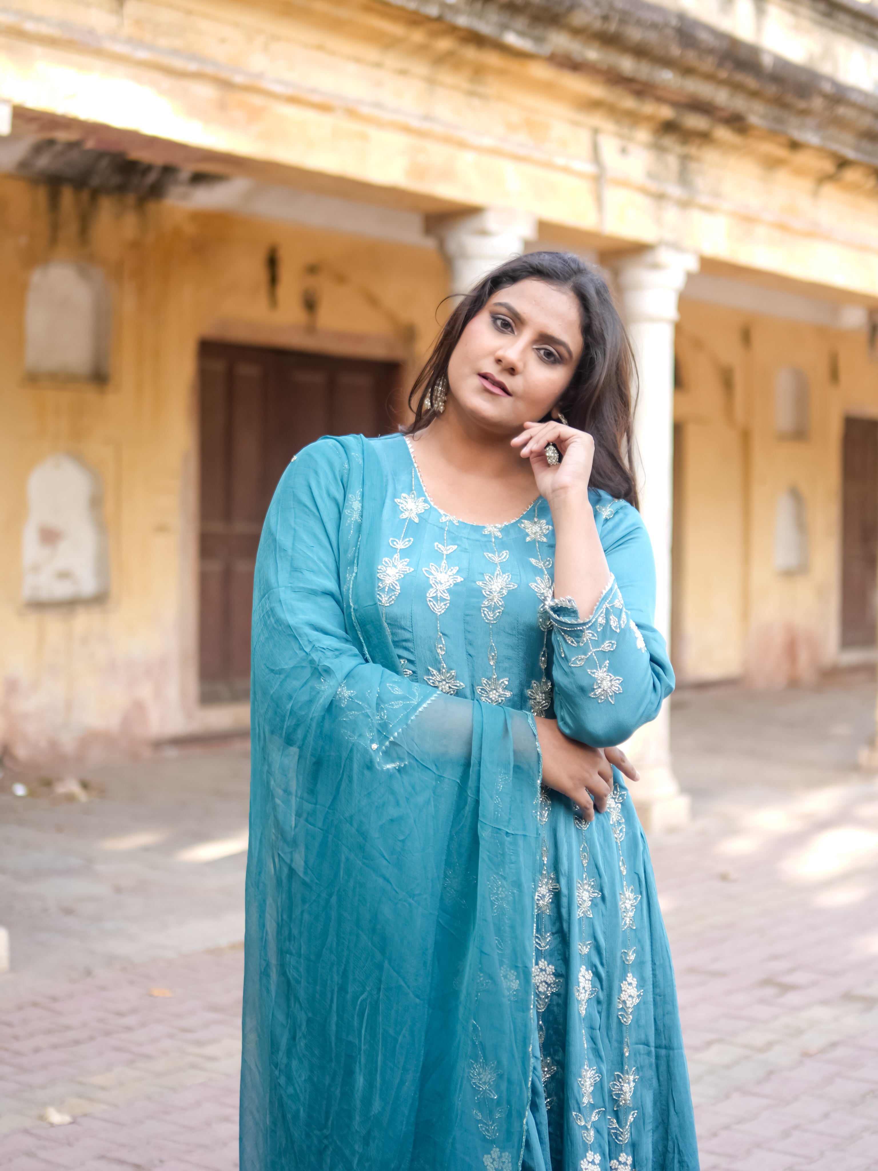 Satin grace Anarkali set