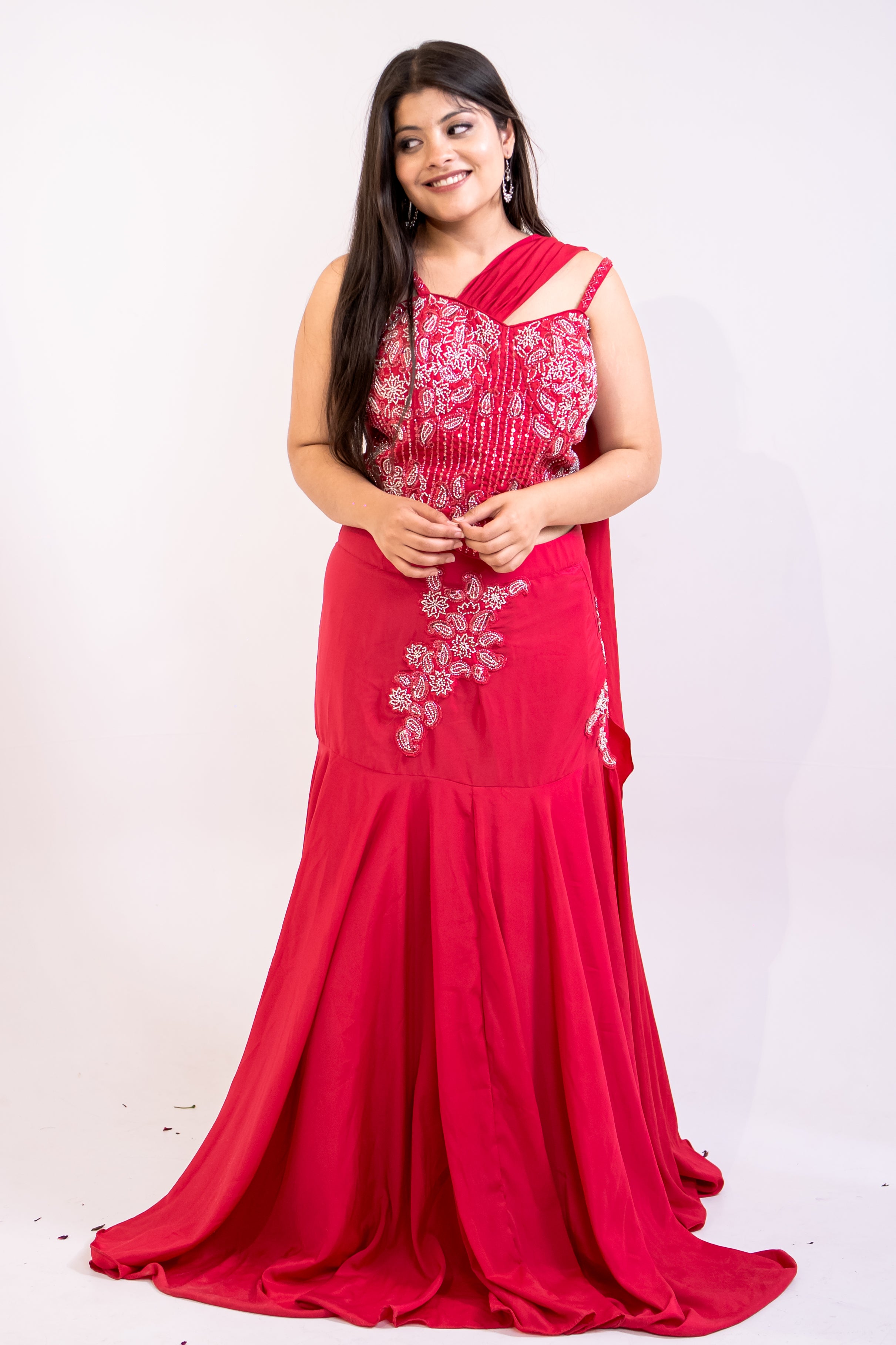 Rani pink bustier fish cut lehenga