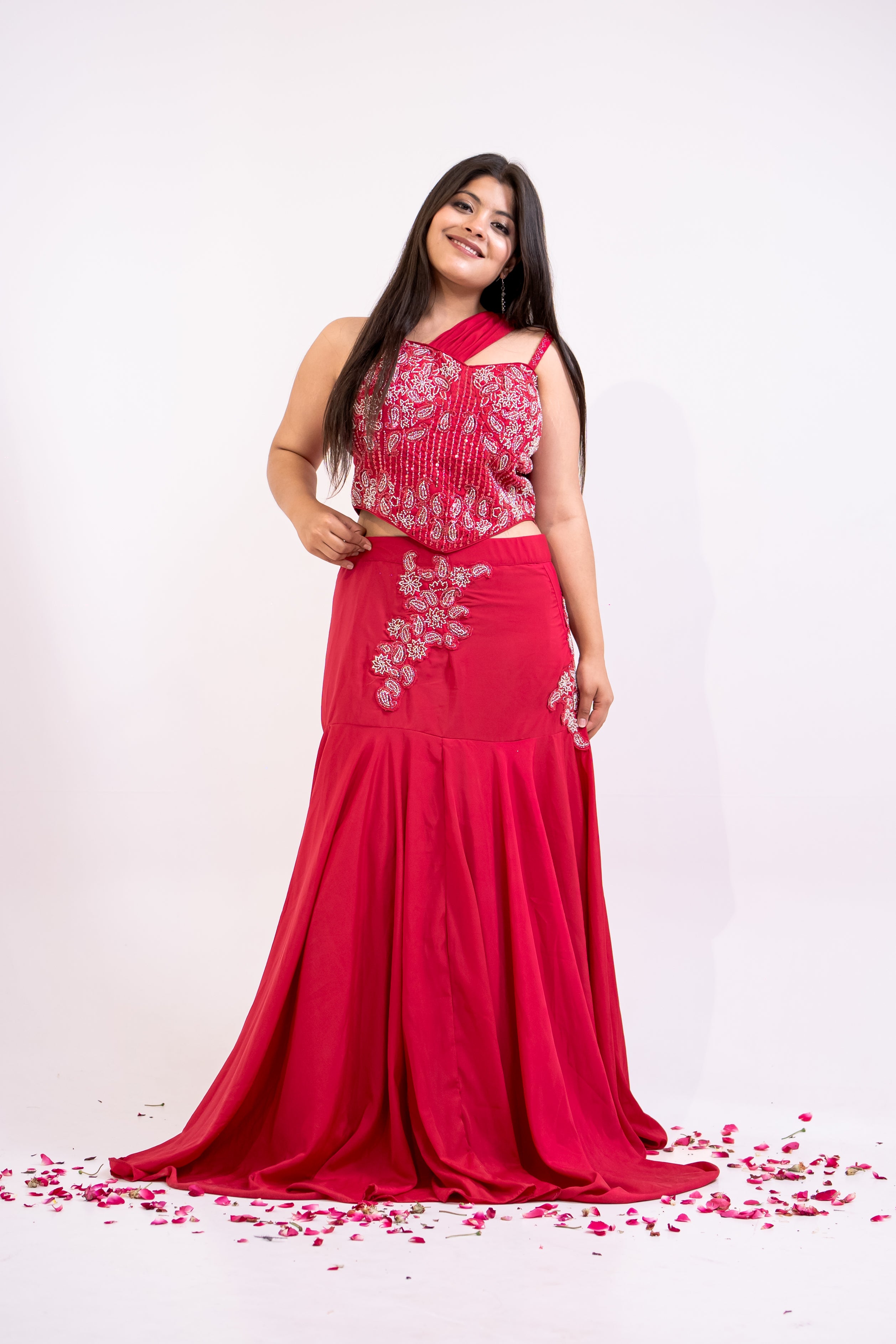 Rani pink bustier fish cut lehenga