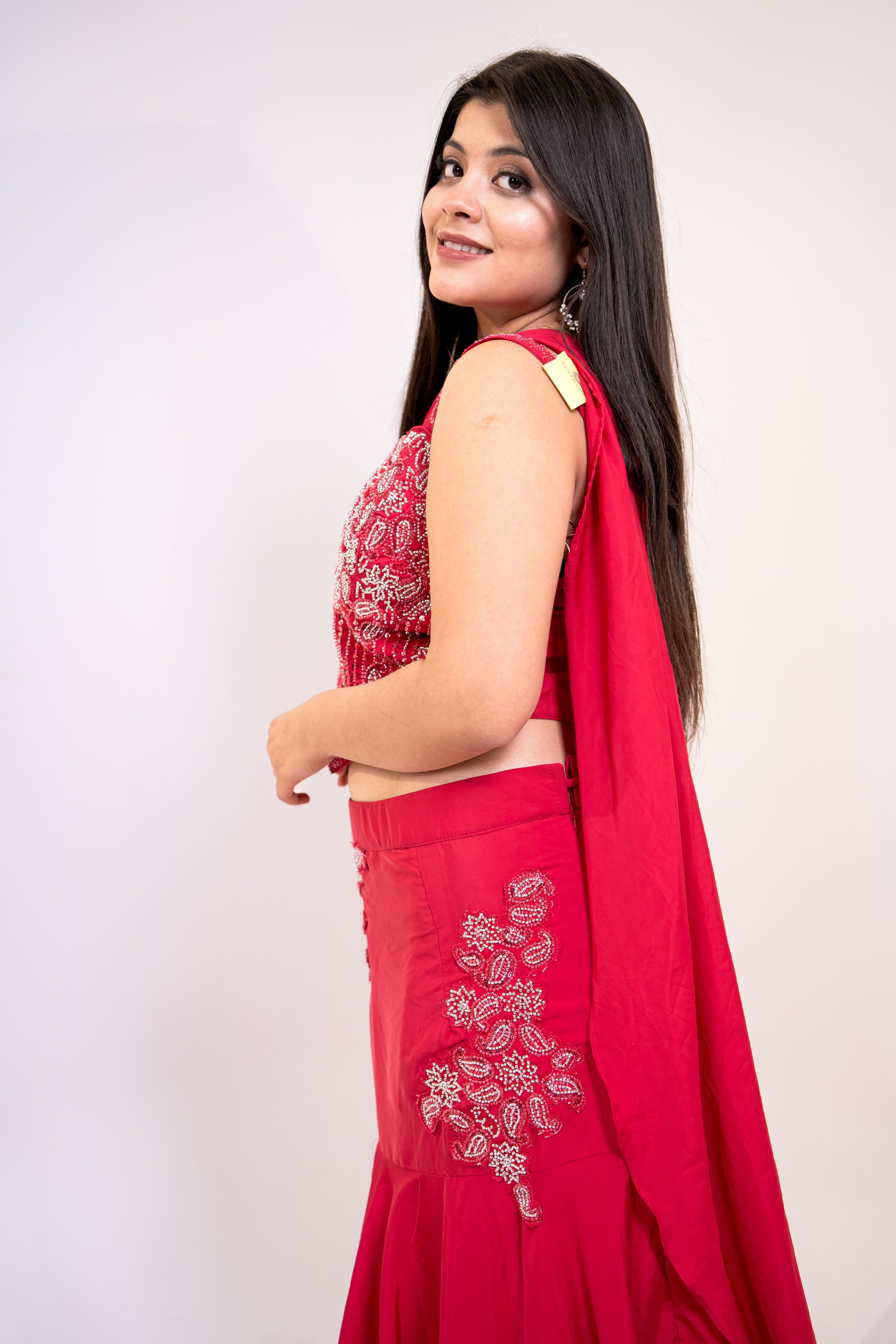 Rani pink bustier fish cut lehenga