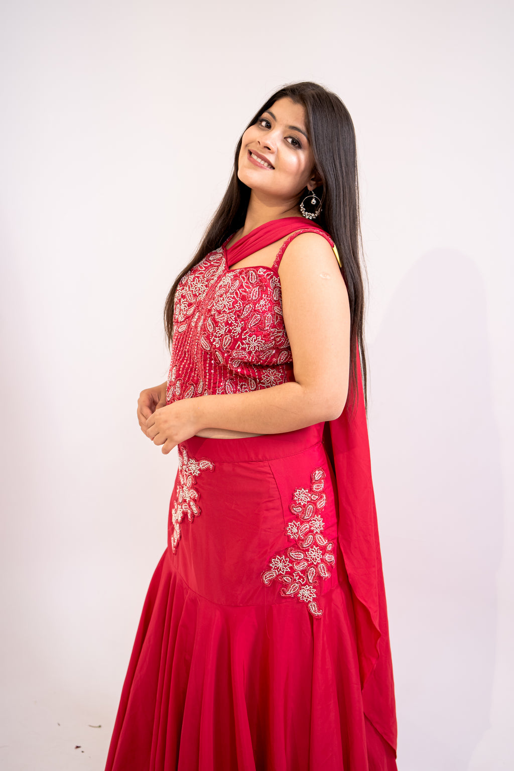 Rani pink bustier fish cut lehenga