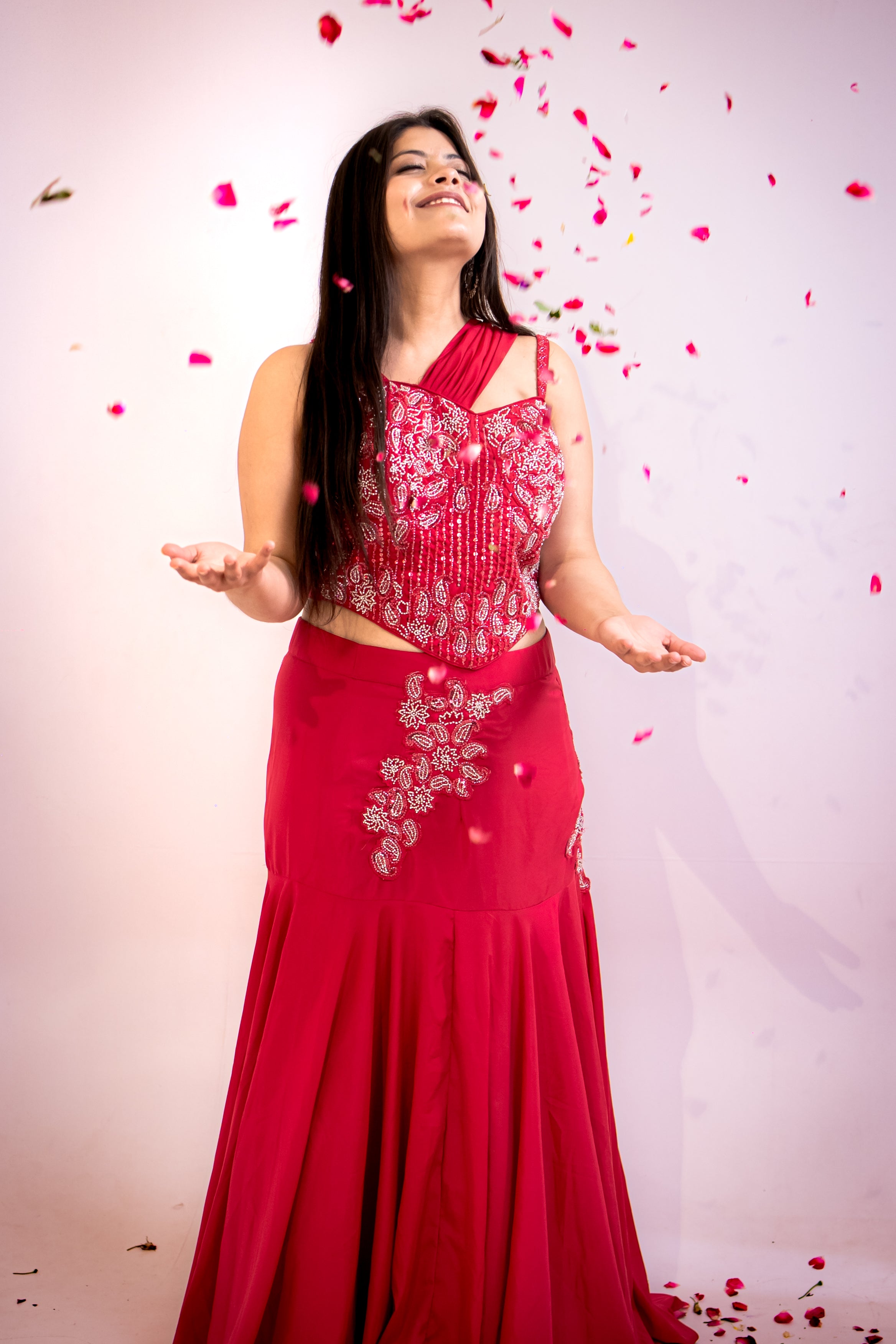 Rani pink bustier fish cut lehenga