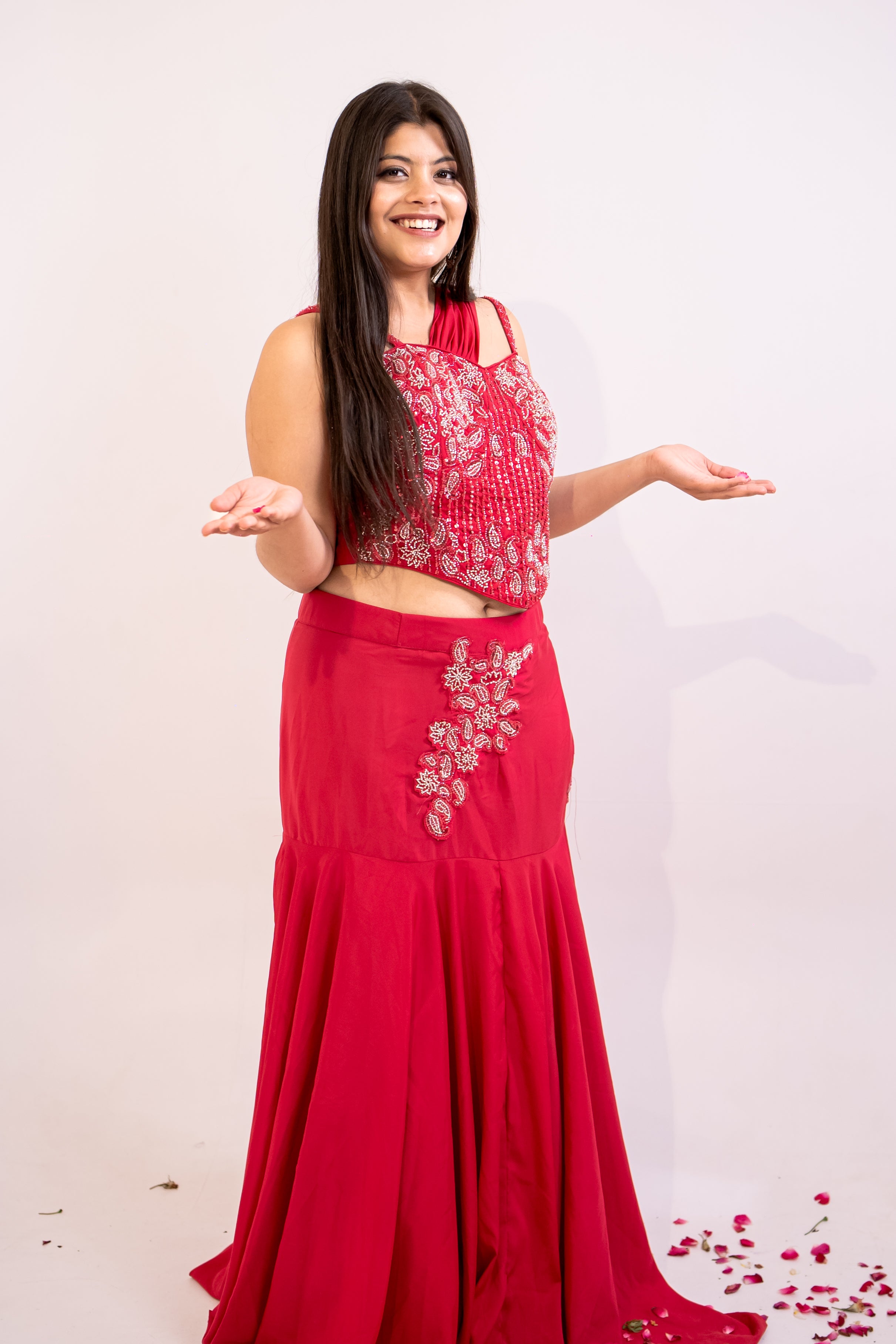 Rani pink bustier fish cut lehenga