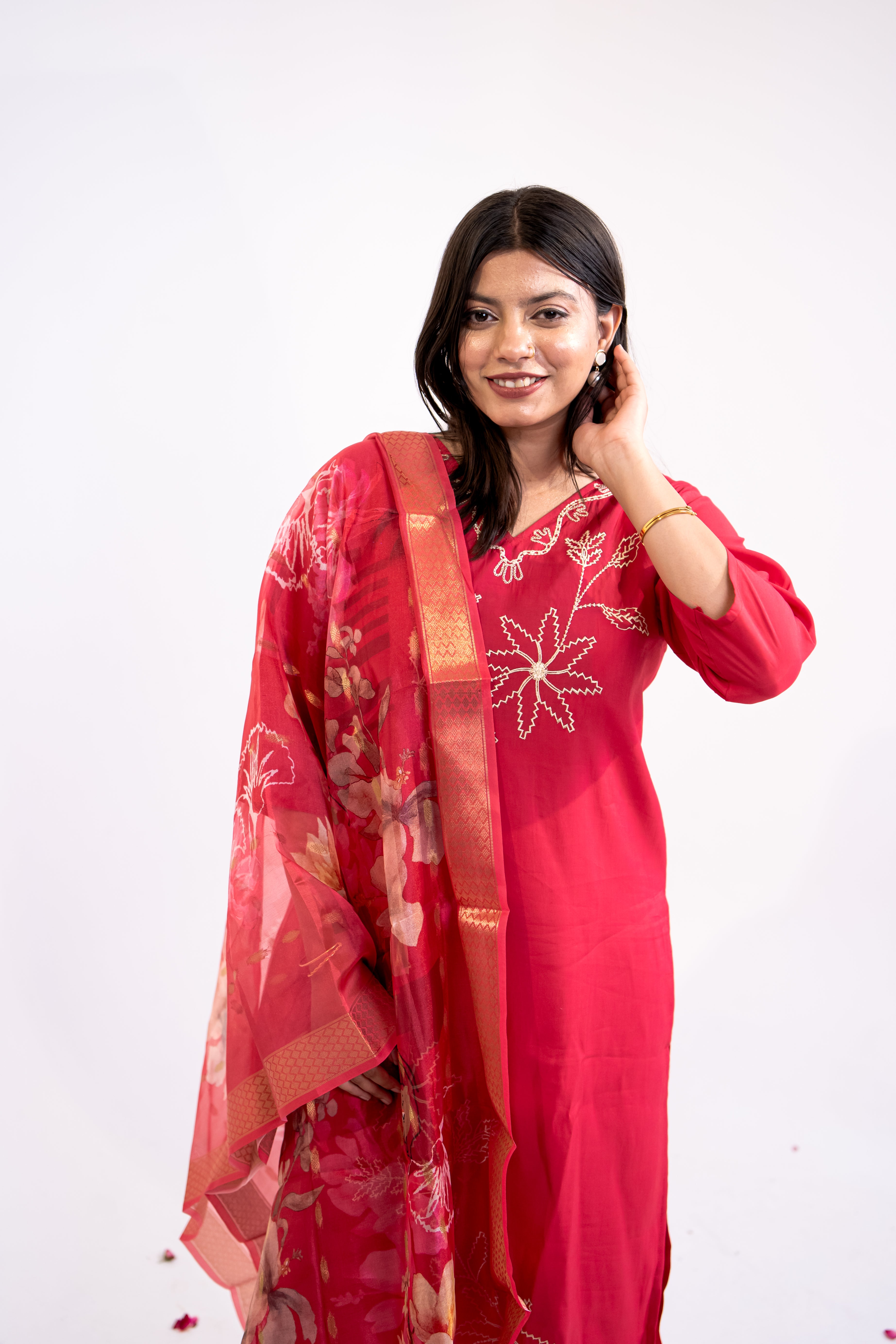 Rani pink blossom cotton suit set