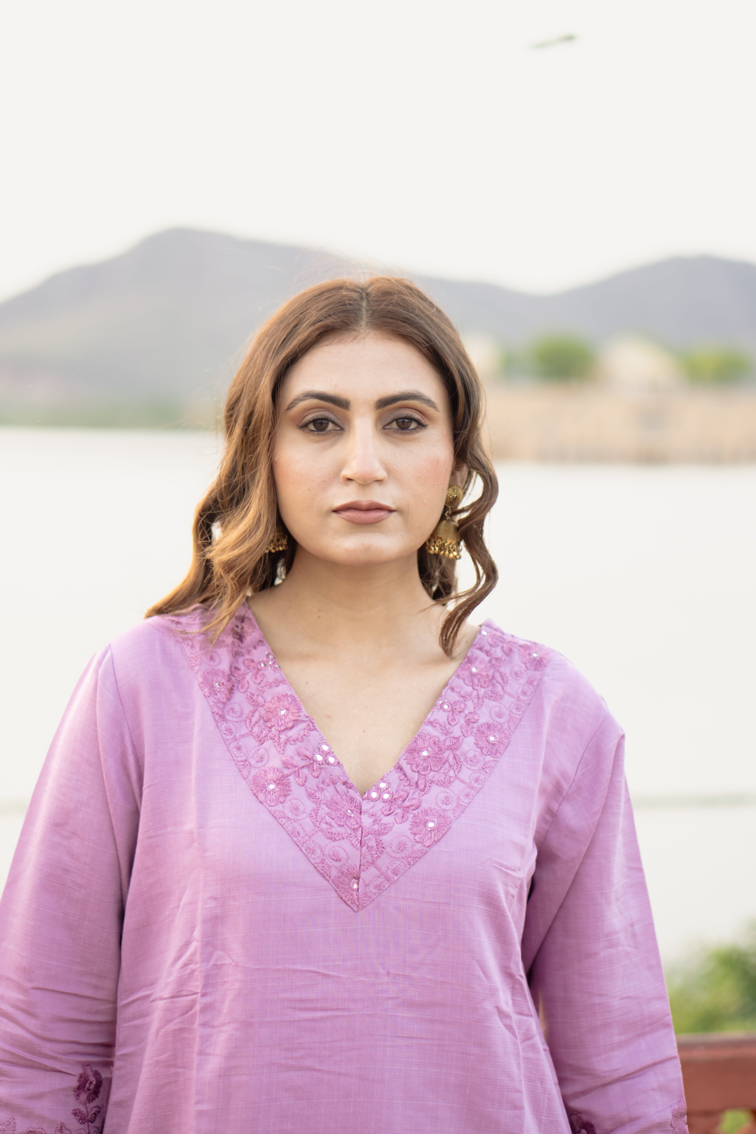 Mauve Elegance Scallop short Kurti Set