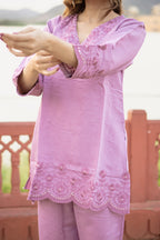 Mauve Elegance Scallop short Kurti Set