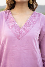 Mauve Elegance Scallop short Kurti Set