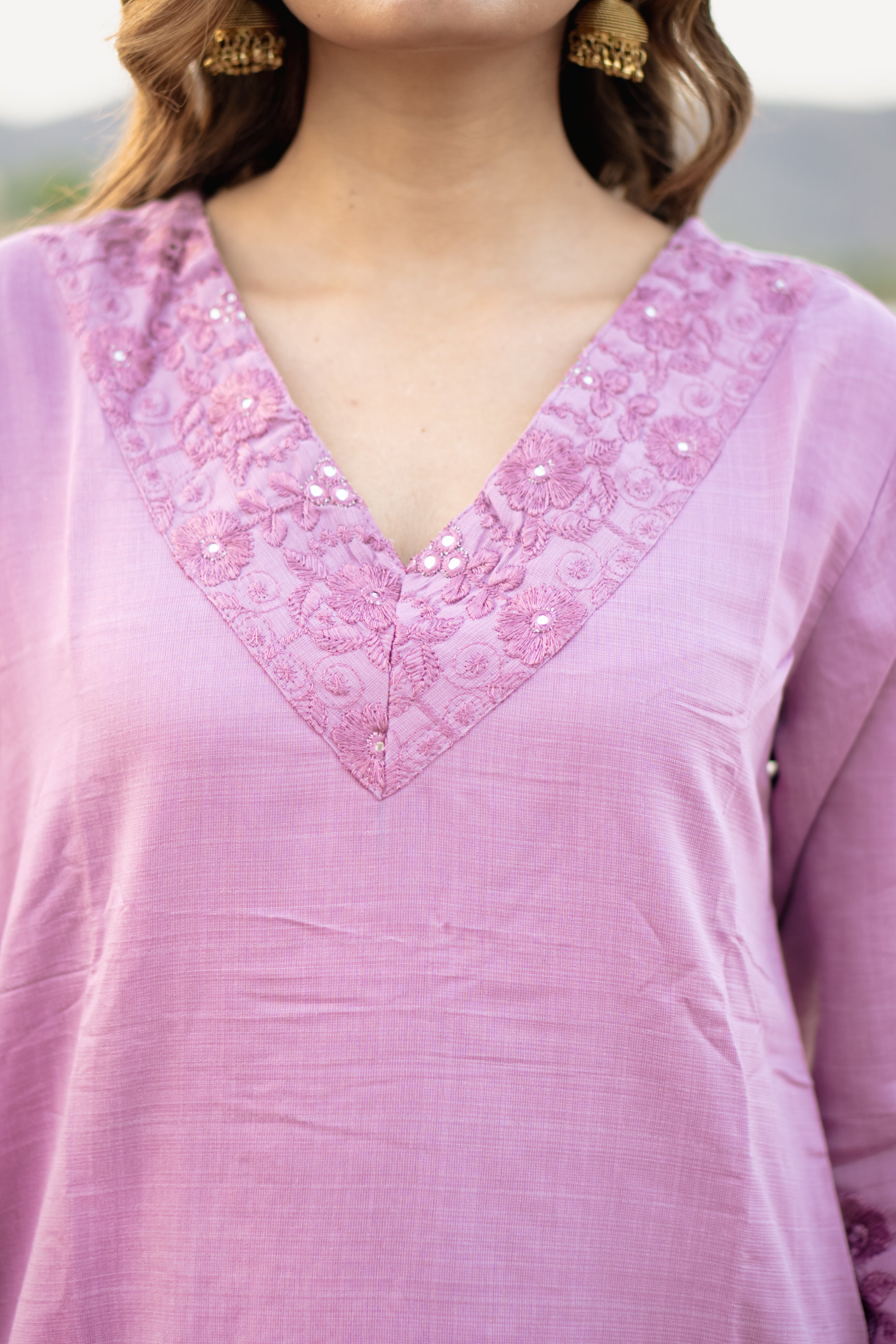 Mauve Elegance Scallop short Kurti Set