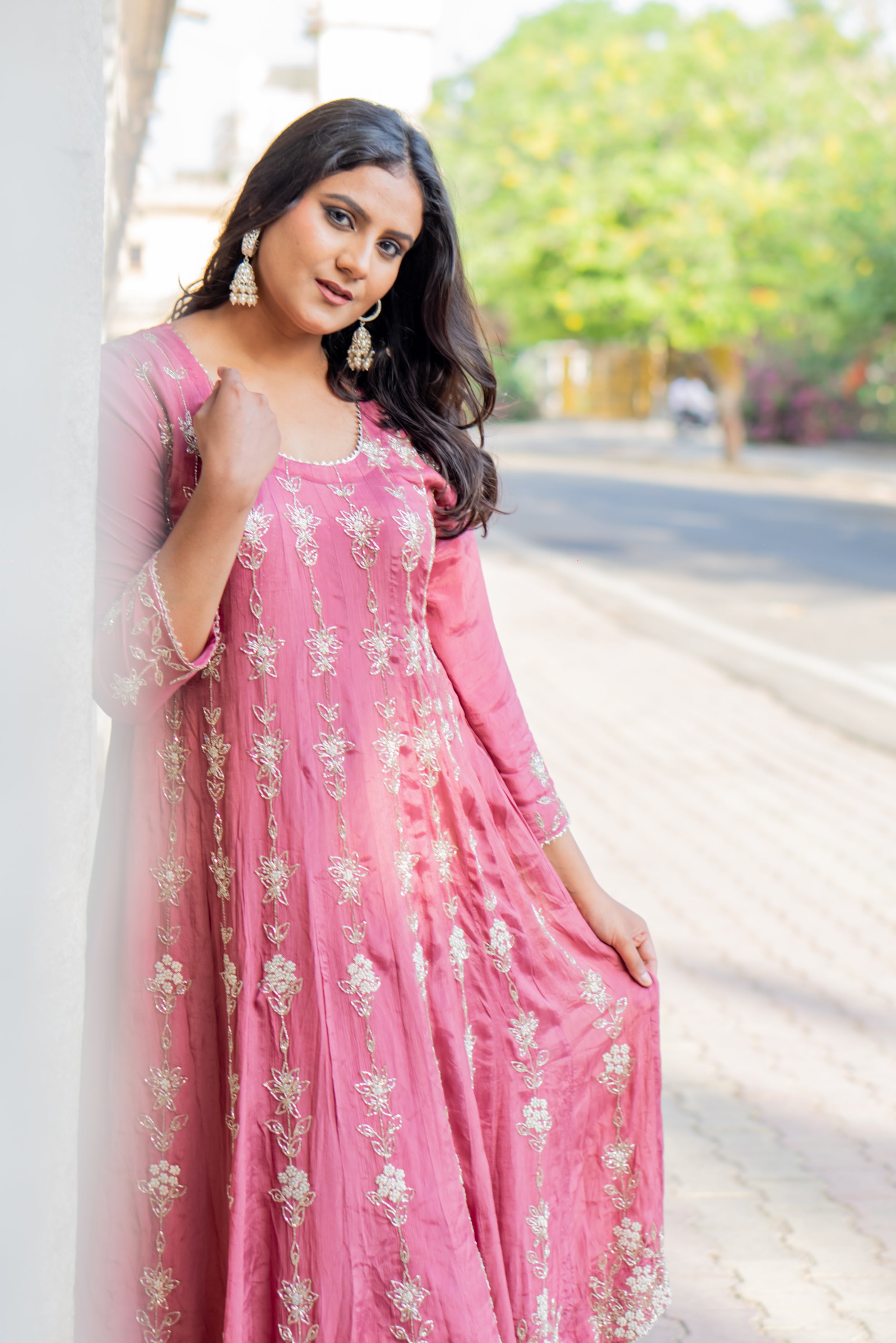 Satin grace Anarkali set