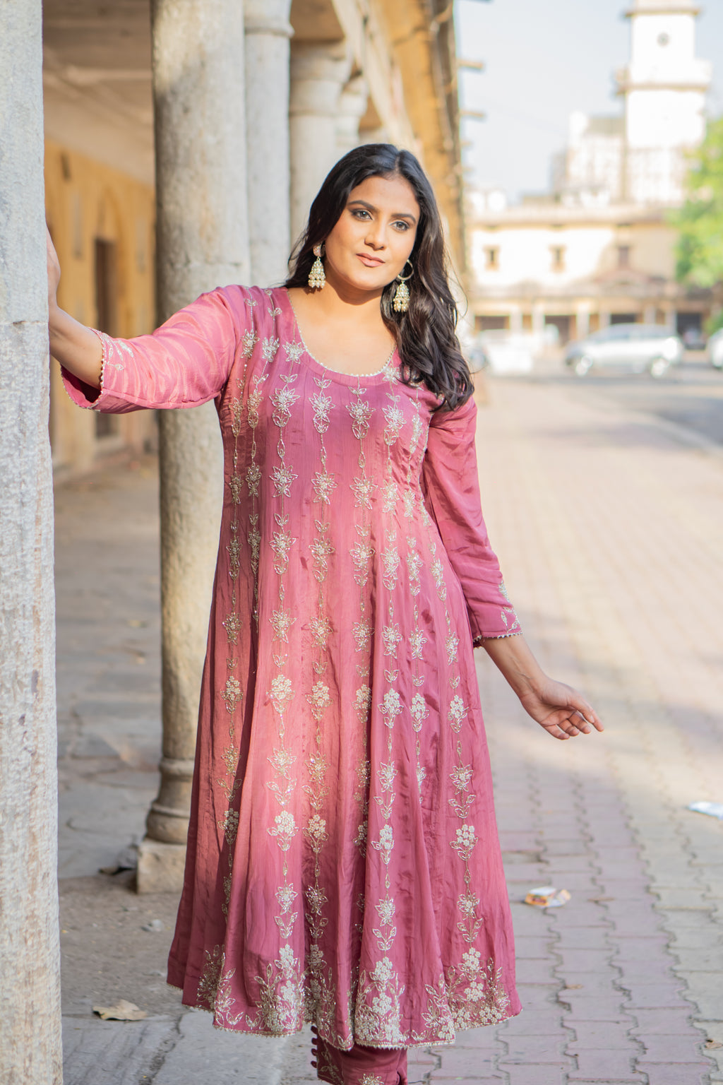 Satin grace Anarkali set