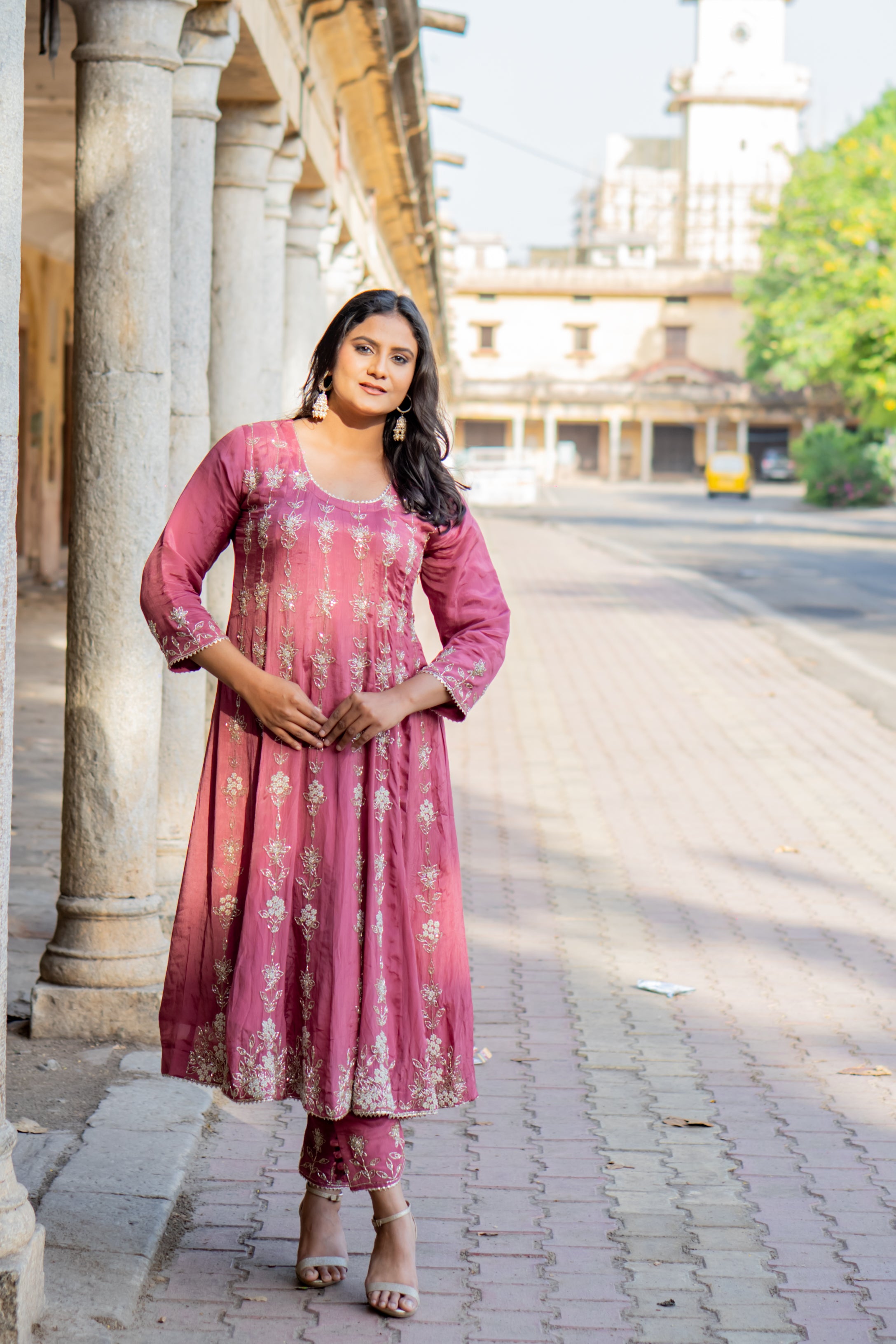 Satin grace Anarkali set