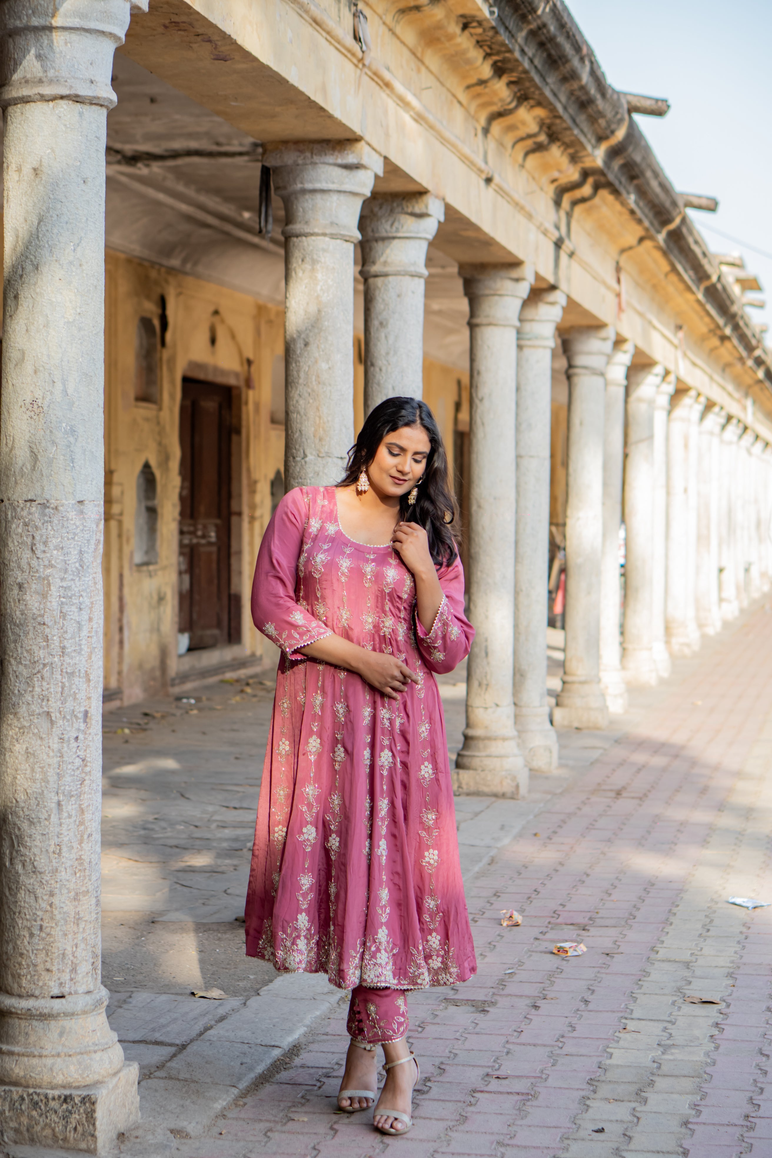 Satin grace Anarkali set