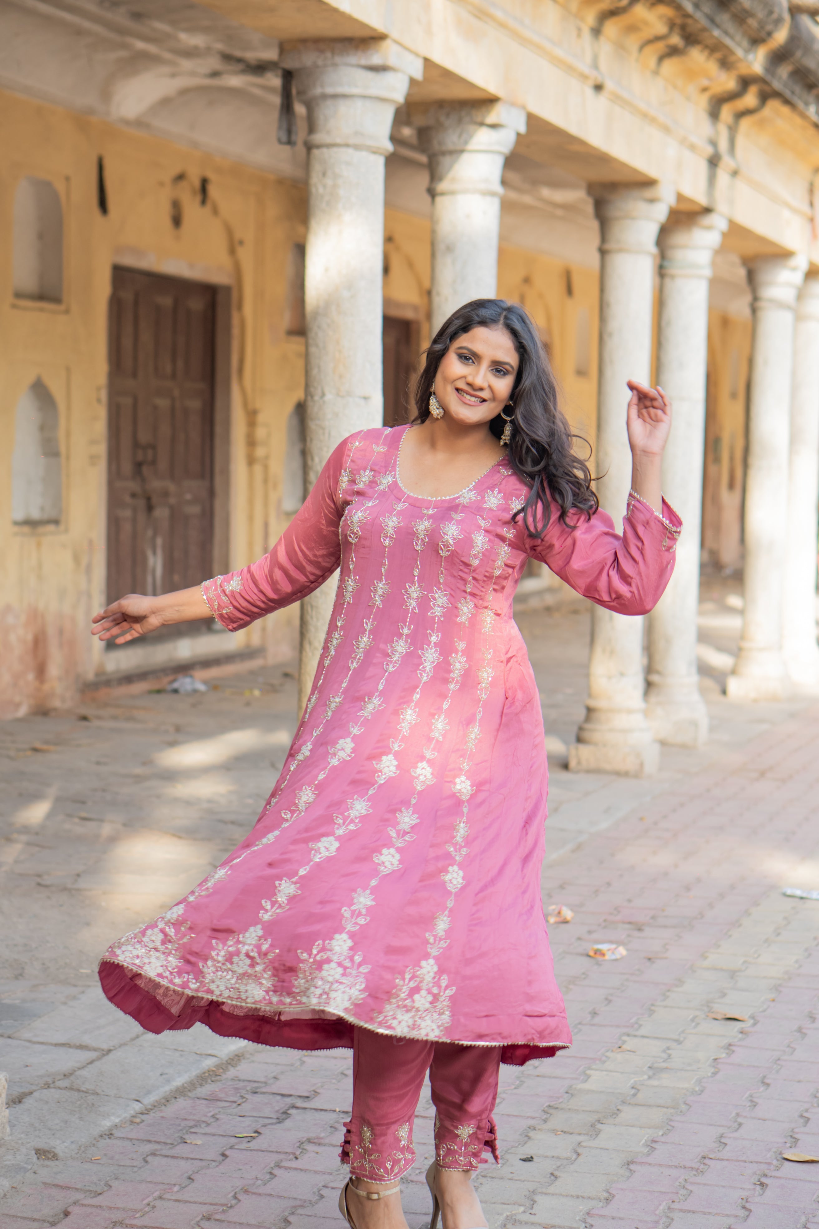 Satin grace Anarkali set