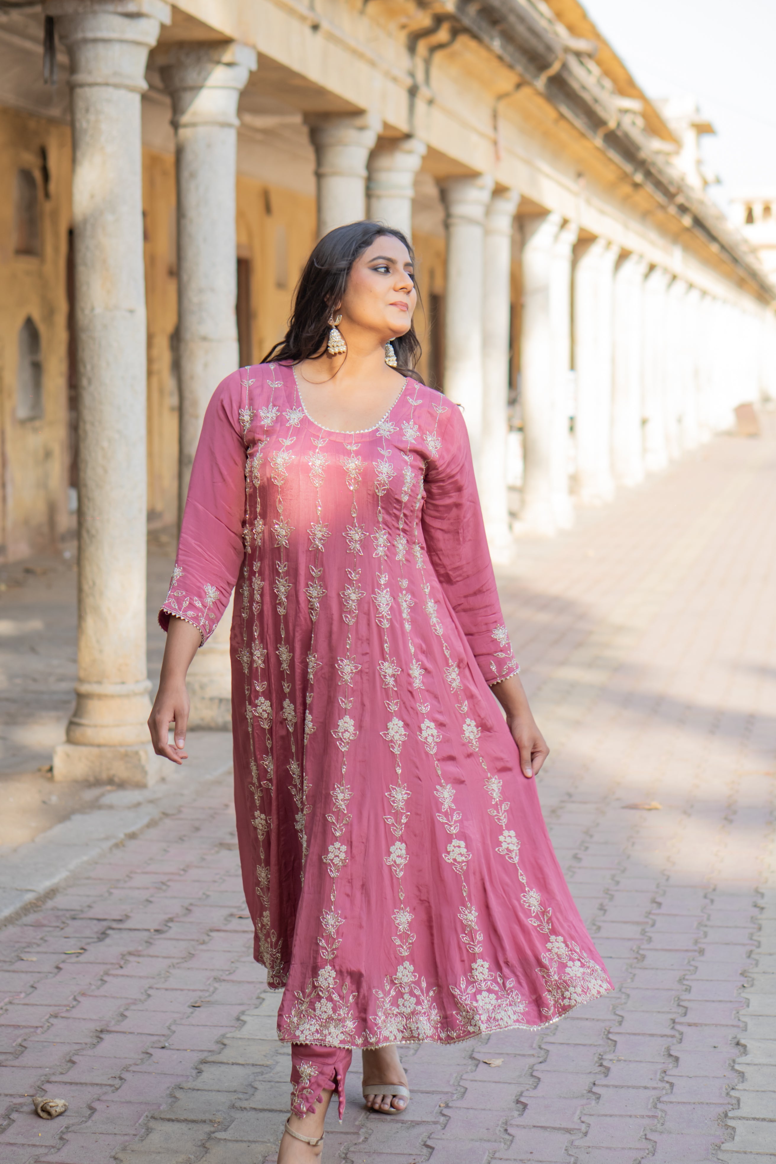 Satin grace Anarkali set