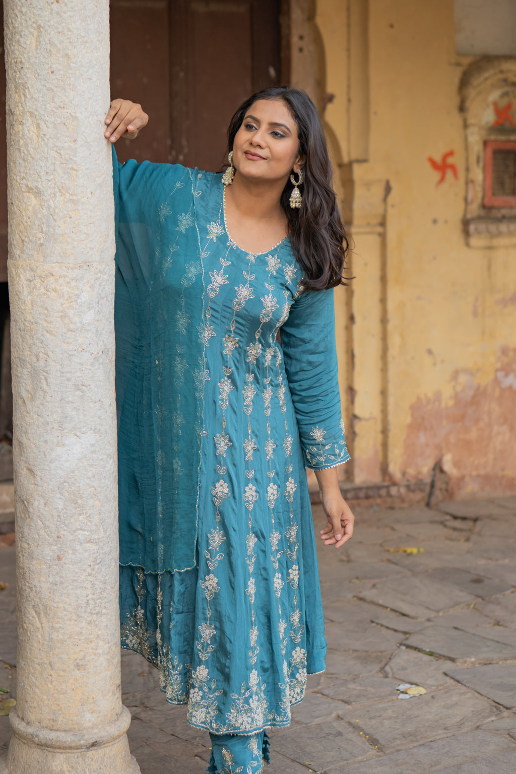 Satin grace Anarkali set