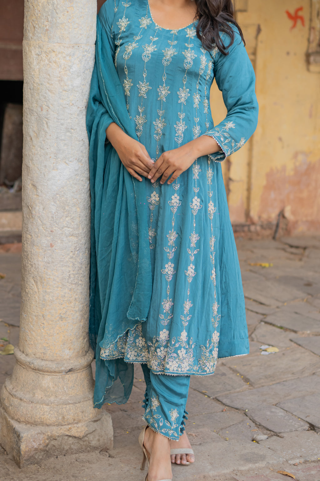 Satin grace Anarkali set