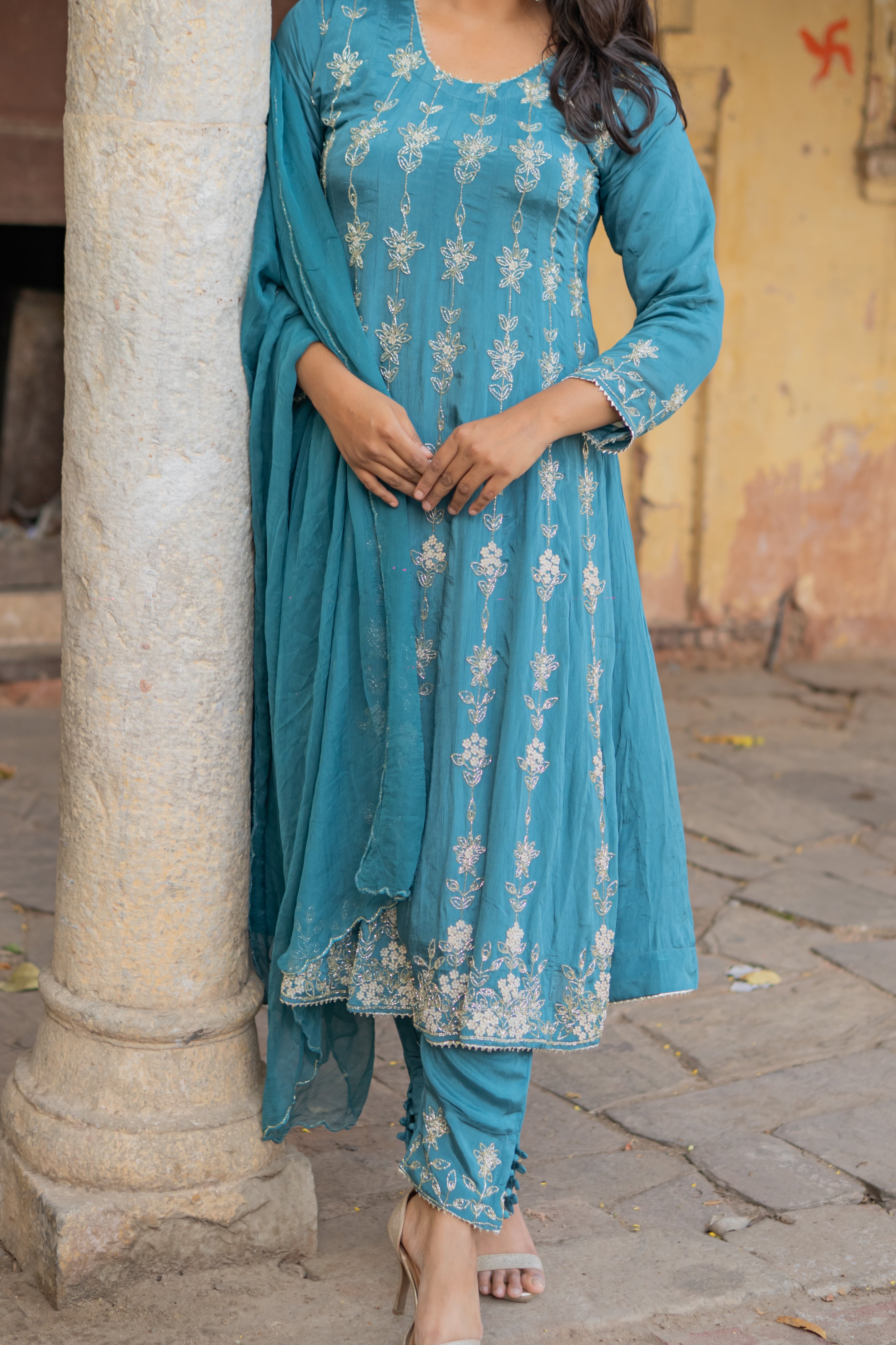 Satin grace Anarkali set