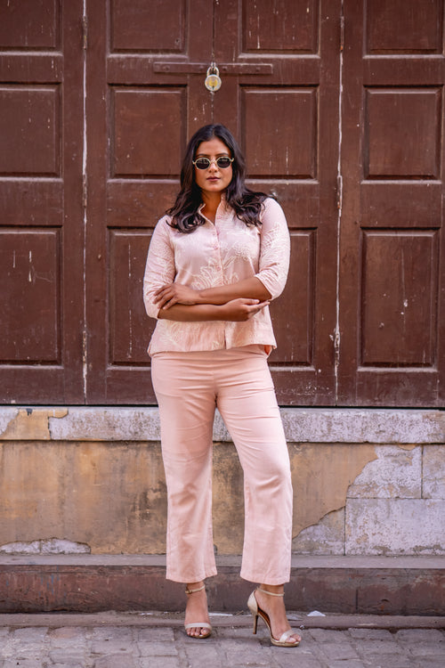 Blush peach botanical embroidered coord set