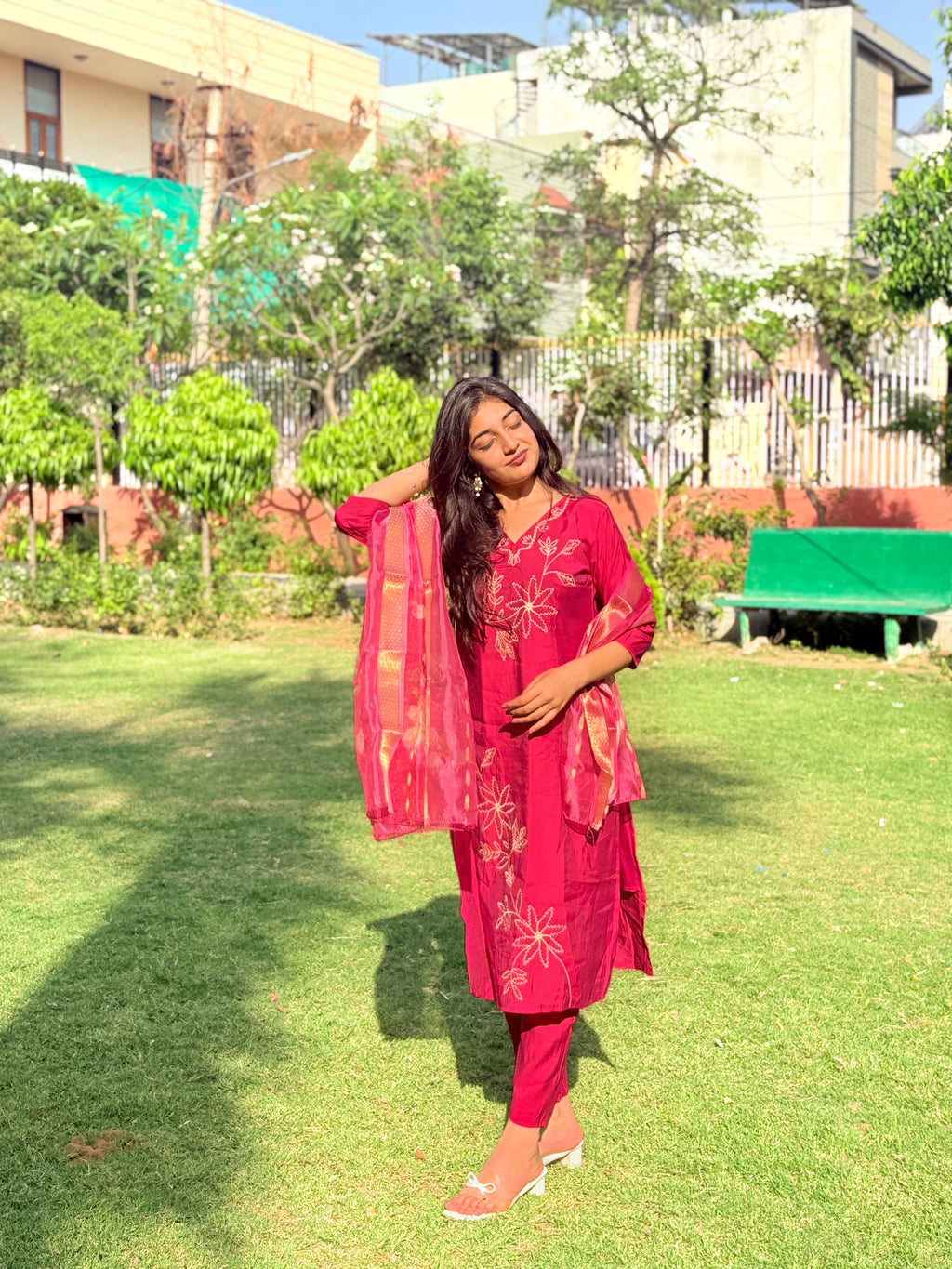 Rani pink blossom cotton suit set