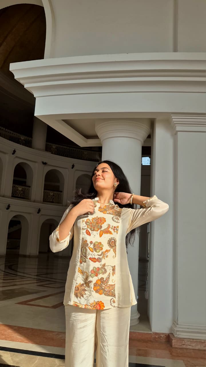 Ivory paisley embroidered coord set