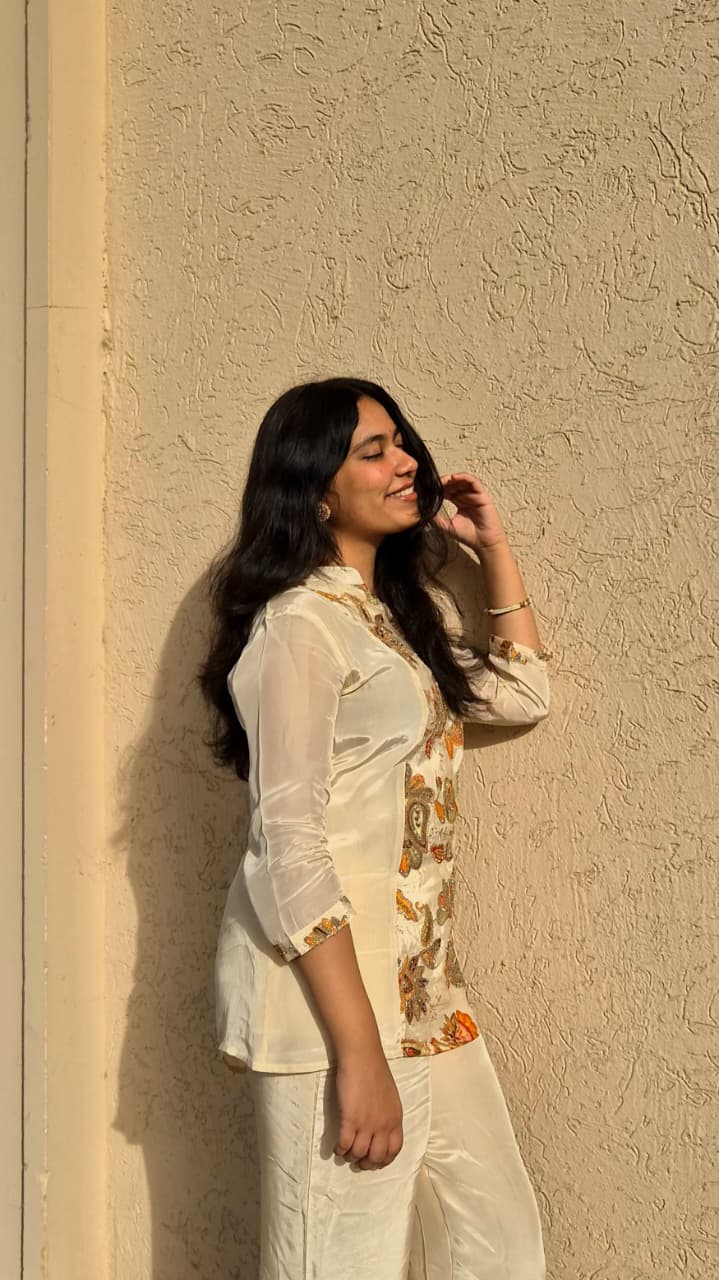 Ivory paisley embroidered coord set